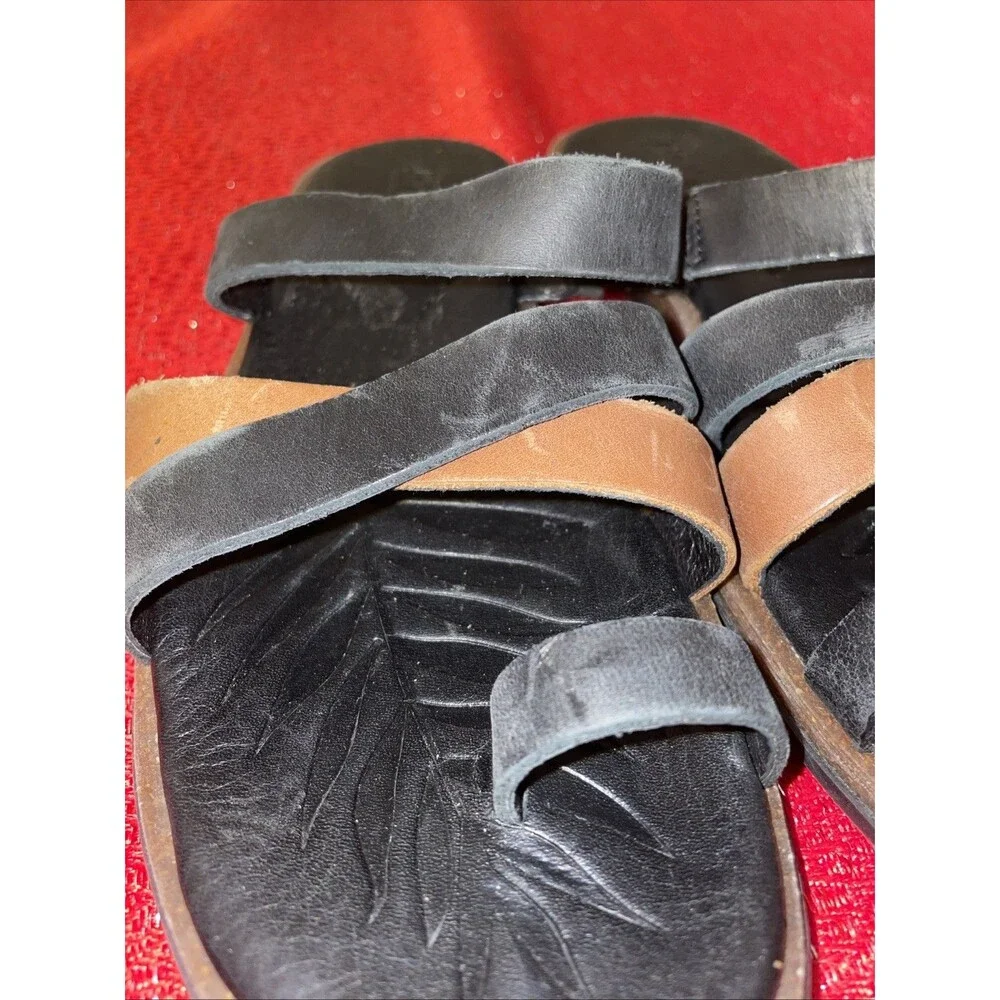 Born Cetina Sandals Womens Size 7 Shoes Black Brown Leather Slip On Thong Toe